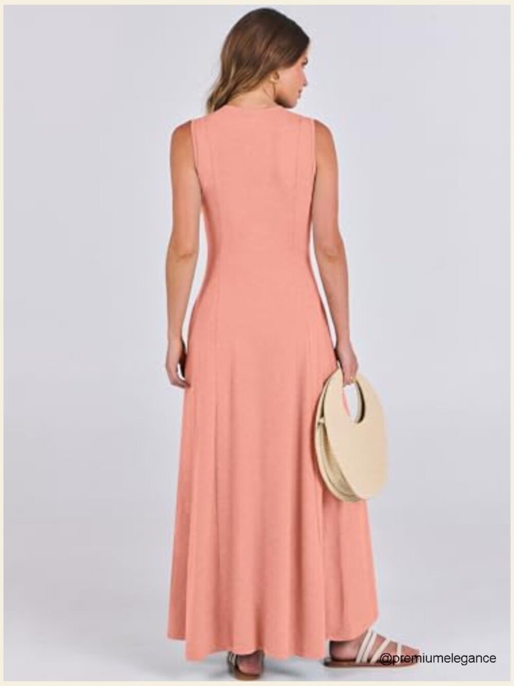 Sleeveless Maxi Sundress A-Line Flowy Button Fit & Flare Summer Casual - Picture 3 of 7